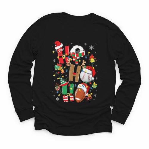 Santa Baseball Football Soccer Pajamas Ho Ho Christmas Xmas Youth Long Sleeve Tee - Sportilla