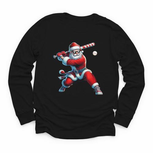Santa Playing Baseball Men Boys Christmas Baseball Player Youth Long Sleeve Tee - Sportilla
