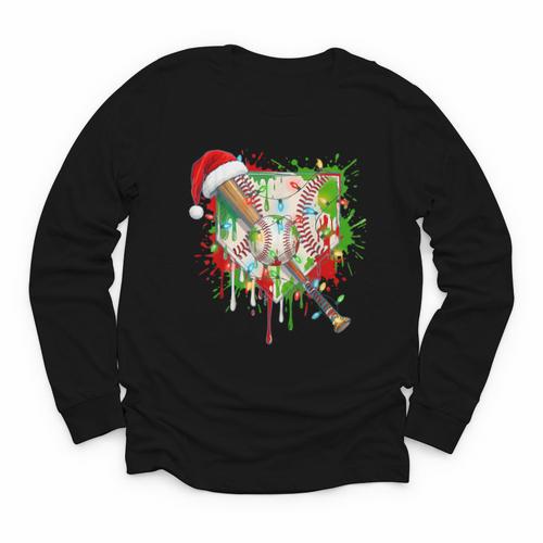 Santa Sports Ice Baseball Christmas Xmas Pajama Kid Men Boys Youth Long Sleeve Tee - Sportilla