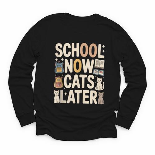 School Now Cats Later Back To School Youth Long Sleeve Tee - Savourry