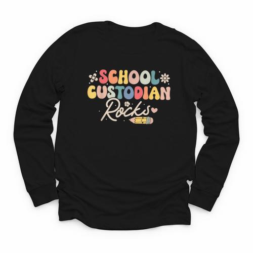 School Custodian Rocks Shirt Back To School Groovy Youth Long Sleeve Tee - Savourry