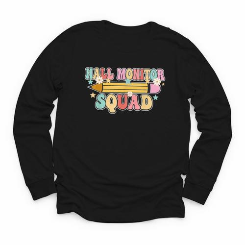 School Hall Monitor Squad Cool Retro Back To School Team Youth Long Sleeve Tee - Savourry
