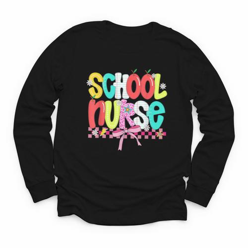 School Nurse Appreciation Day Coquette Bow Back To School Youth Long Sleeve Tee - Savourry