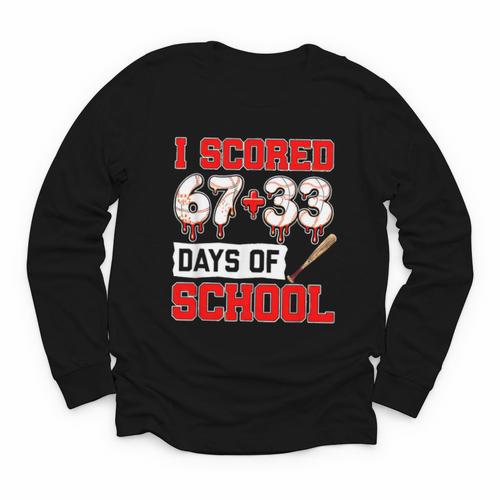 I Scored 6733 100th Days Of School Baseball Six Seven Meme Youth Long Sleeve Tee - Sportilla