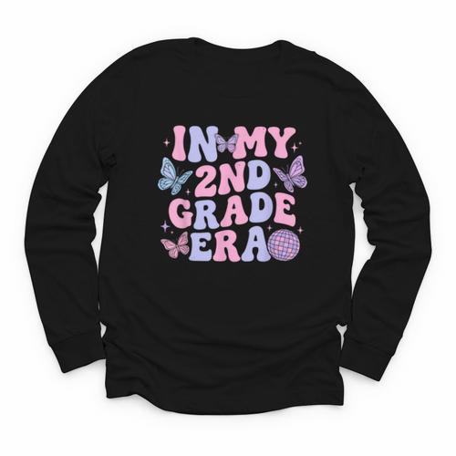 In My Second 2nd Grade Era Groovy Back To School Students Youth Long Sleeve Tee - Savourry