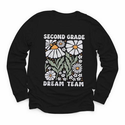 Second Grade Dream Team Back To School Boho Flower 2nd Grade Youth Long Sleeve Tee - Savourry