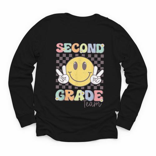 Second Grade Team Smile Face 2nd Grade Back To School Youth Long Sleeve Tee - Savourry