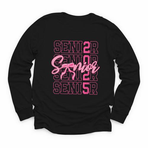 Senior 2025 Coquette Pink Bow Class Of 2025 Back To School Youth Long Sleeve Tee - Savourry