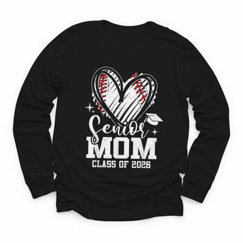 Senior Mom Class Of 2026 Baseball Graduation Heart Youth Long Sleeve Tee - Sportilla