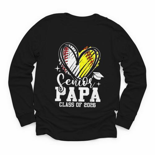 Senior Papa Class Of 2026 Baseball Softball Graduation Heart Youth Long Sleeve Tee - Sportilla