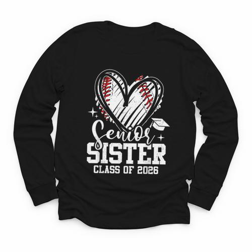 Senior Sister Class Of 2026 Baseball Graduation Heart Youth Long Sleeve Tee - Sportilla