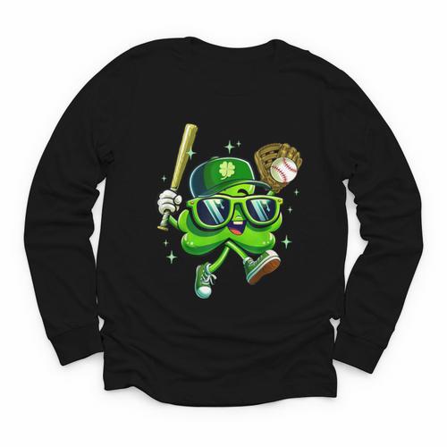 Shamrock Lucky Clover Baseball Patricks Day Family Matching Youth Long Sleeve Tee - Sportilla