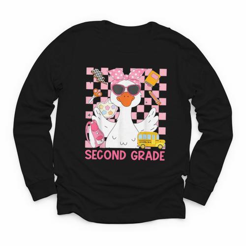 Silly Goose Second Grade Back To School Coquette Girly Youth Long Sleeve Tee - Savourry