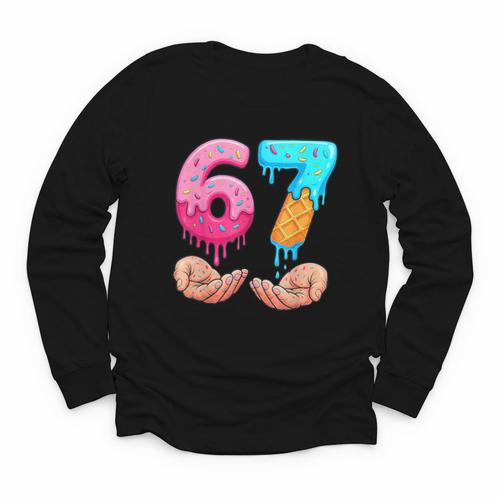 Six Seven 6-7 Baseball Ice Cream Drip 67 Meme Hands Youth Long Sleeve Tee - Sportilla