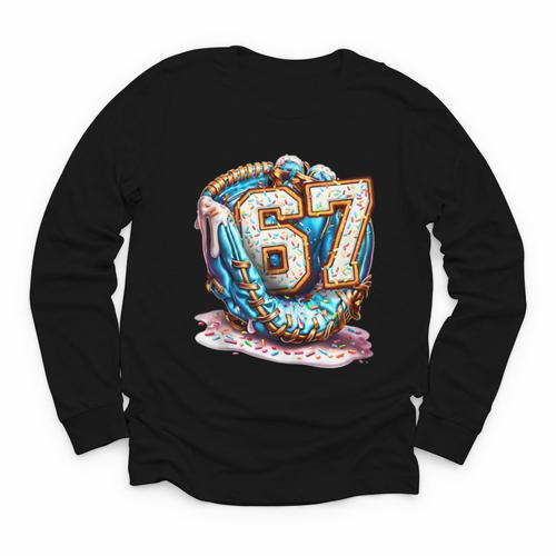 Six Seven Baseball Lifestyle 67 Meme Gen Alpha Slang Youth Long Sleeve Tee - Sportilla