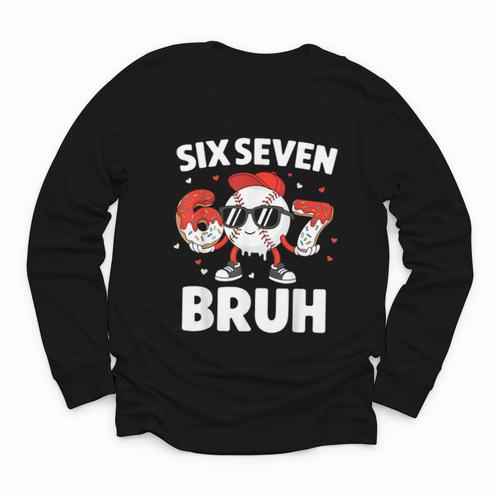 Six Seven Bruh Valentines Baseball Kids 67 Valentine Boys Youth Long Sleeve Tee - Sportilla