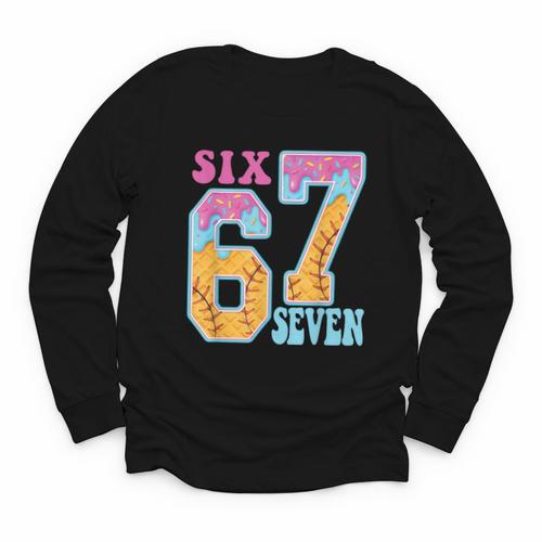 Six Seven Drip Baseball Player Number 67 Or 67th Birthday Youth Long Sleeve Tee - Sportilla