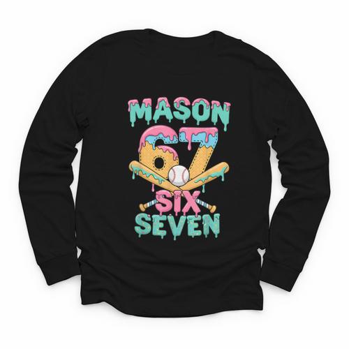 Six Seven Meme Mason Ice Cream Drip Baseball Number 67 Youth Long Sleeve Tee - Sportilla