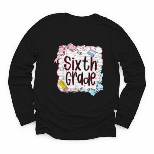 Sixth Grade Back To School For Girls Pink Notebook Youth Long Sleeve Tee - Savourry