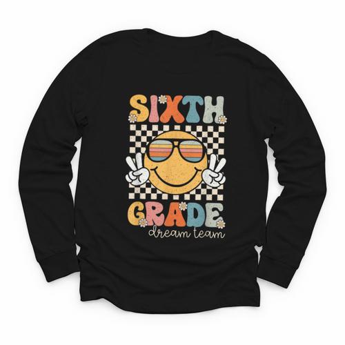Sixth Grade Dream Team Smile Retro Back To School 6th Grade Youth Long Sleeve Tee - Savourry