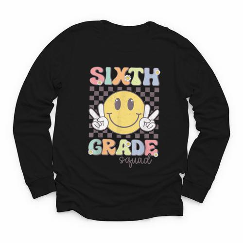 Sixth Grade Squad Smile Face 6th Grade Back To School Youth Long Sleeve Tee - Savourry