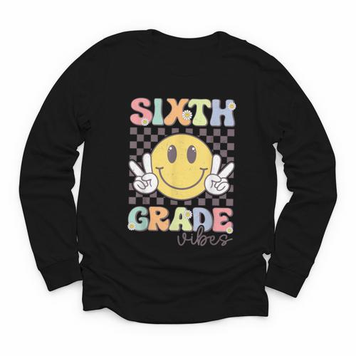 Sixth Grade Vibes Smile Face 6th Grade Team Back To School Youth Long Sleeve Tee - Savourry