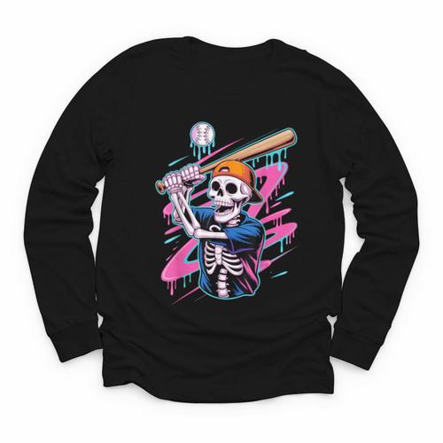 Skeleton Baseball Drip Boy Youth Dripping Baseball Halloween Youth Long Sleeve Tee - Sportilla
