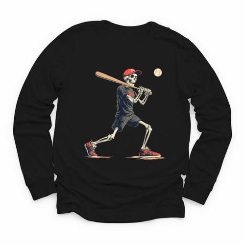 Skeleton Baseball Halloween Costume Men Boys Kids Youth Long Sleeve Tee - Sportilla