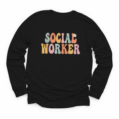 Social Worker Groovy Women Appreciation Day Back To School Youth Long Sleeve Tee - Savourry