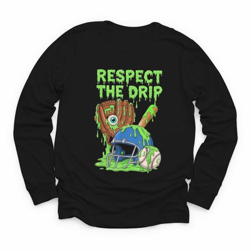Spooky Zombie Respect The Drip Baseball Halloween Youth Long Sleeve Tee - Sportilla