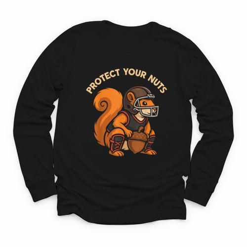 Squirell Baseball Catcher Player Joke Tee Protect Your Nuts Youth Long Sleeve Tee - Sportilla