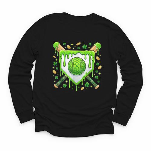 St Patrick Day Baseball Drip Ice Cream Boys Men Youth Long Sleeve Tee - Sportilla