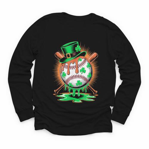 St Patrick Day Baseball Drip Ice Cream Kids Boys Men Youth Long Sleeve Tee - Sportilla