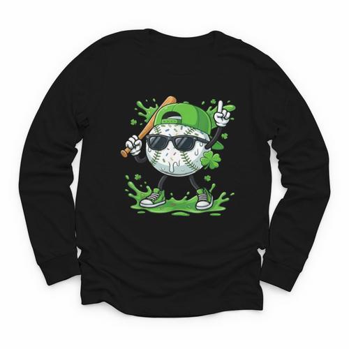 St Patrick Day Baseball Drip Ice Cream Baseball Player Men Youth Long Sleeve Tee - Sportilla