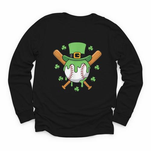 St Patricks Day Baseball Drip Ice Cream Baseball Home Plate Youth Long Sleeve Tee - Sportilla
