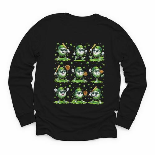 St Patricks Day Baseball Ice Cream Boys Baseball Player Youth Long Sleeve Tee - Sportilla