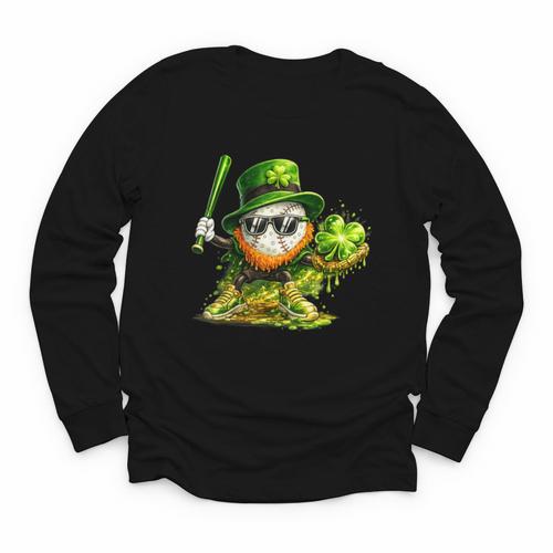 St Patrick’s Day Baseball Shamrock Player Youth Long Sleeve Tee - Sportilla