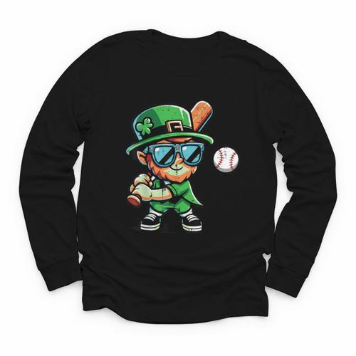 St Patricks Day Leprechaun Baseball Saint Paddys Boys Men Youth Long Sleeve Tee - Sportilla