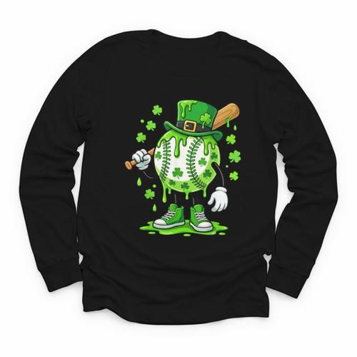 St Patricks Day Shamrock Baseball Drip Icecream Irish Boys Youth Long Sleeve Tee - Sportilla