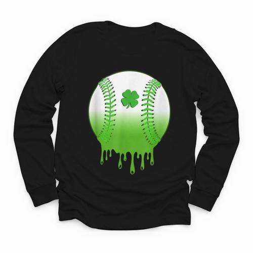 St Patricks Day Shamrock Baseball Irish Boys Kids Men Youth Long Sleeve Tee - Sportilla