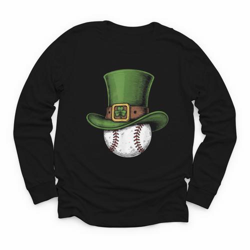 St Patricks Day Shamrock Baseball Saint Paddy's Kids Boys Youth Long Sleeve Tee - Sportilla