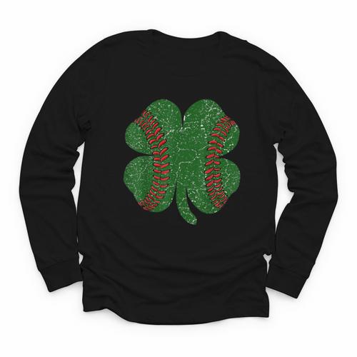 St Patricks Day Shamrock Baseball Saint Paddy's Youth Long Sleeve Tee - Sportilla