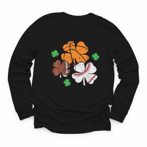 St Patricks Day Shamrock Basketball Baseball Men Boys Kids Youth Long Sleeve Tee - Sportilla