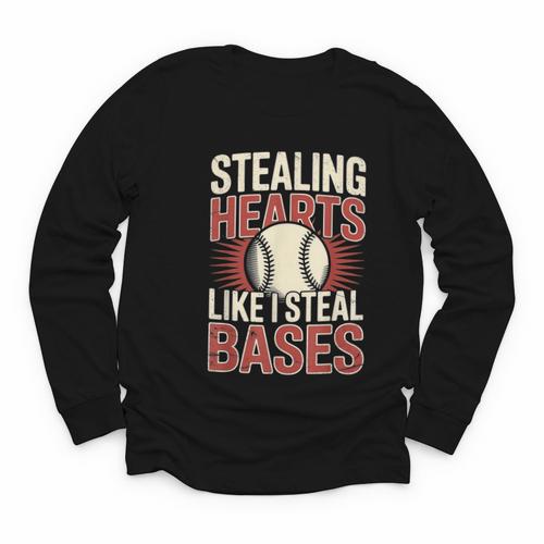 Stealing Hearts Like I Steal Bases Baseball Valentine Retro Youth Long Sleeve Tee - Sportilla