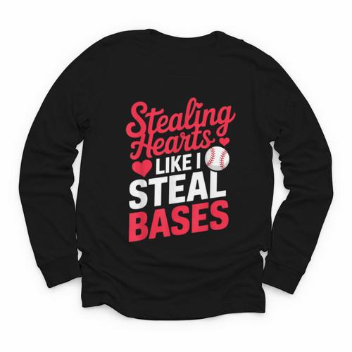 Stealing Hearts Like I Steal Bases Cute Baseball Valentine Youth Long Sleeve Tee - Sportilla
