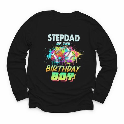 Stepdad Of The Birthday Boy Baseball Football Colorful Youth Long Sleeve Tee - Sportilla