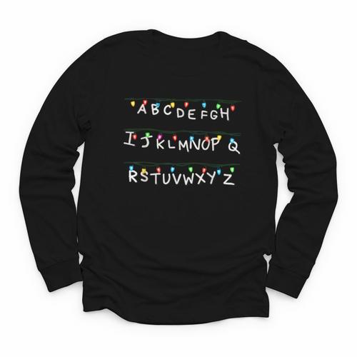 Stranger Wall Alphabet Lights Spooky Back To School Youth Long Sleeve Tee - Savourry