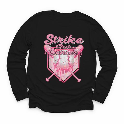 Strike Out Breast Cancer Baseball Drip For Boys Youth Youth Long Sleeve Tee - Sportilla