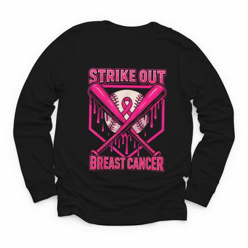 Strike Out Breast Cancer Baseball Ice Cream Drip Youth Long Sleeve Tee - Sportilla