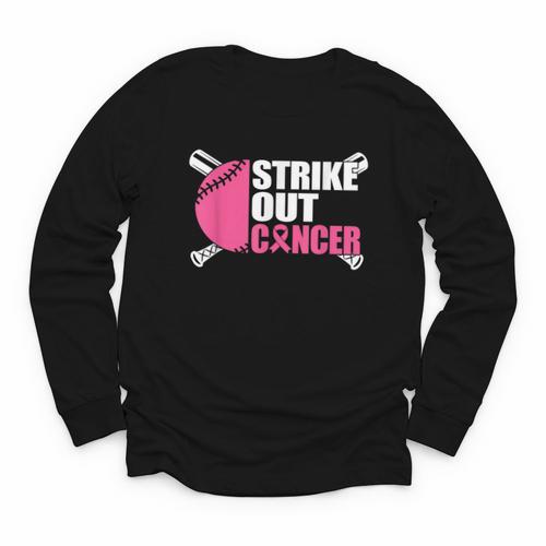 Strike Out Cancer Breast Cancer Awareness Baseball Warrior Youth Long Sleeve Tee - Sportilla